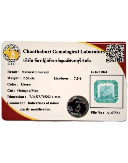 Batu Cincin Permata Emerald Zamrud Hijau Kolombia Colombia Segi Delapan Alami Natural 2.50 Ct. Bersertifikat