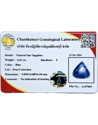 Dijual Batu Cincin Permata Blue Star Sapphire Safir Biru Bintang Madagaskar Pear Cabochon Alami Natural 4.42 Ct. Unheated