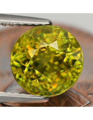 Dijual Batu Permata Greenish Yellow Sphene Kuning Hijau Madagascar Africa Round Bulat Alami Natural 3.53 Ct. Untreated