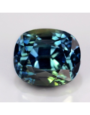 Dijual Batu Cincin Permata Mulia Safir Biru Hijau Greensh iBlue Sapphire Madagascar Africa Cushion Alami Natural 3.81 Ct. Bersertifikat