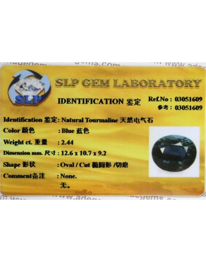 Dijual Batu Cincin Permata Langka Blue Tourmaline Biru Oval Alami Natural 2.44 Ct. Untreated Bersertifikat